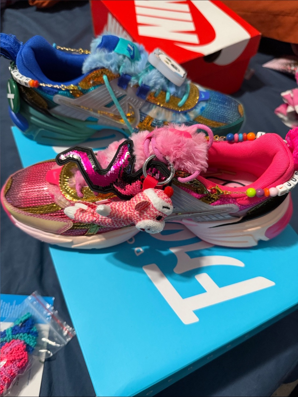 Mismatched -Nike Doernbecher Sneakers - Pink & Blue with Gold Accen - Picture 2 of 7